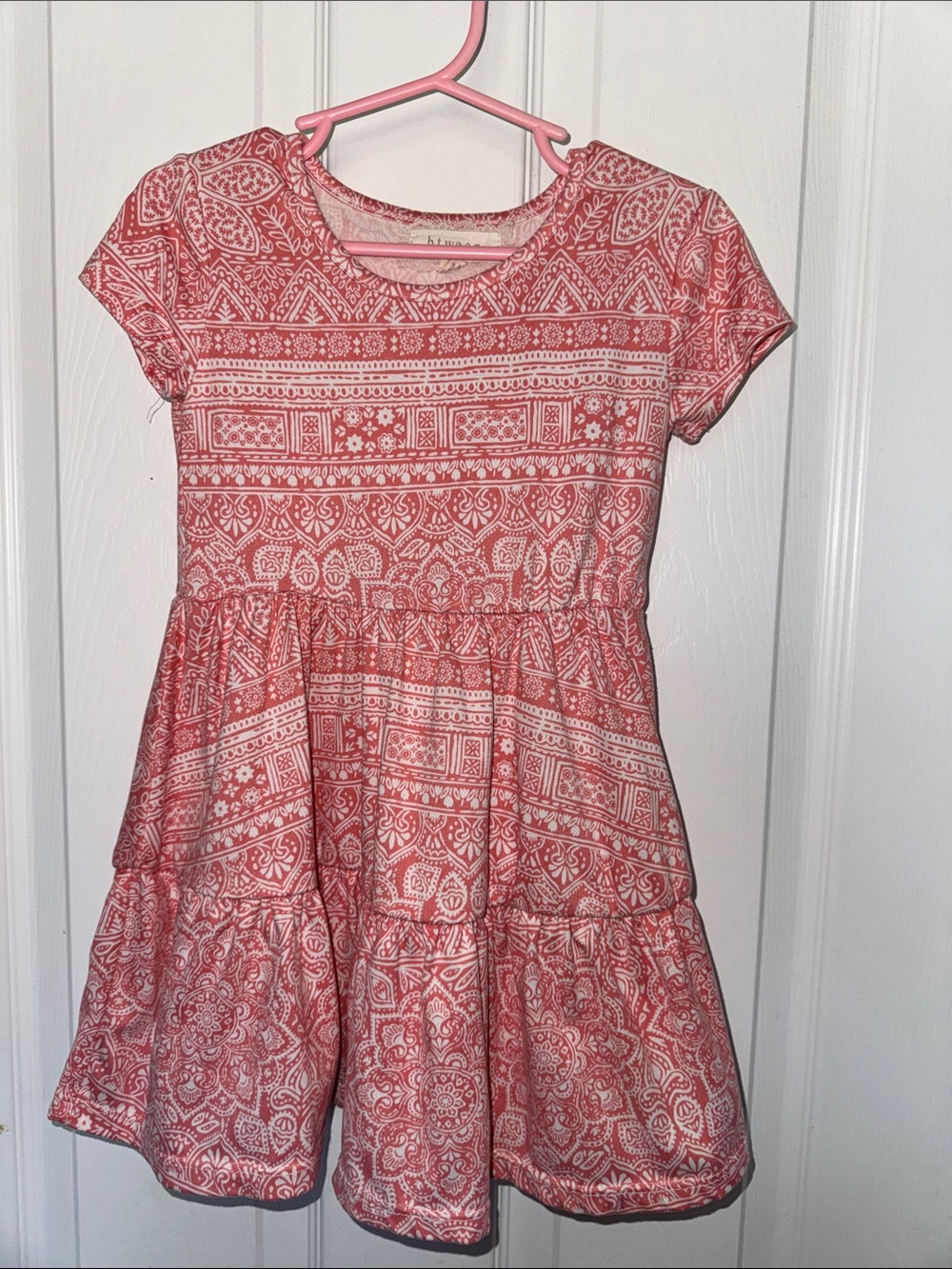 Girls' Pink Patterned Short-Sleeve Dress 3T
